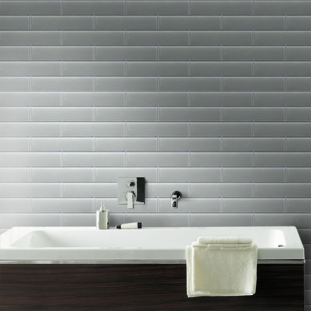 Space Gray 12-in x 12-in Linen Glass Wall Tile(1-sq. ft/ Piece)