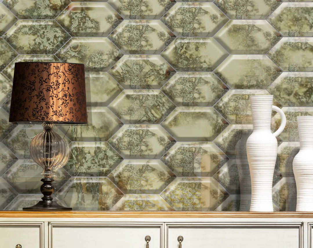 Stretched Hexagon Antique Mirror 4-in x 8-in Glass Mosaic Wall Tile (0.22-sq. ft/ Piece)