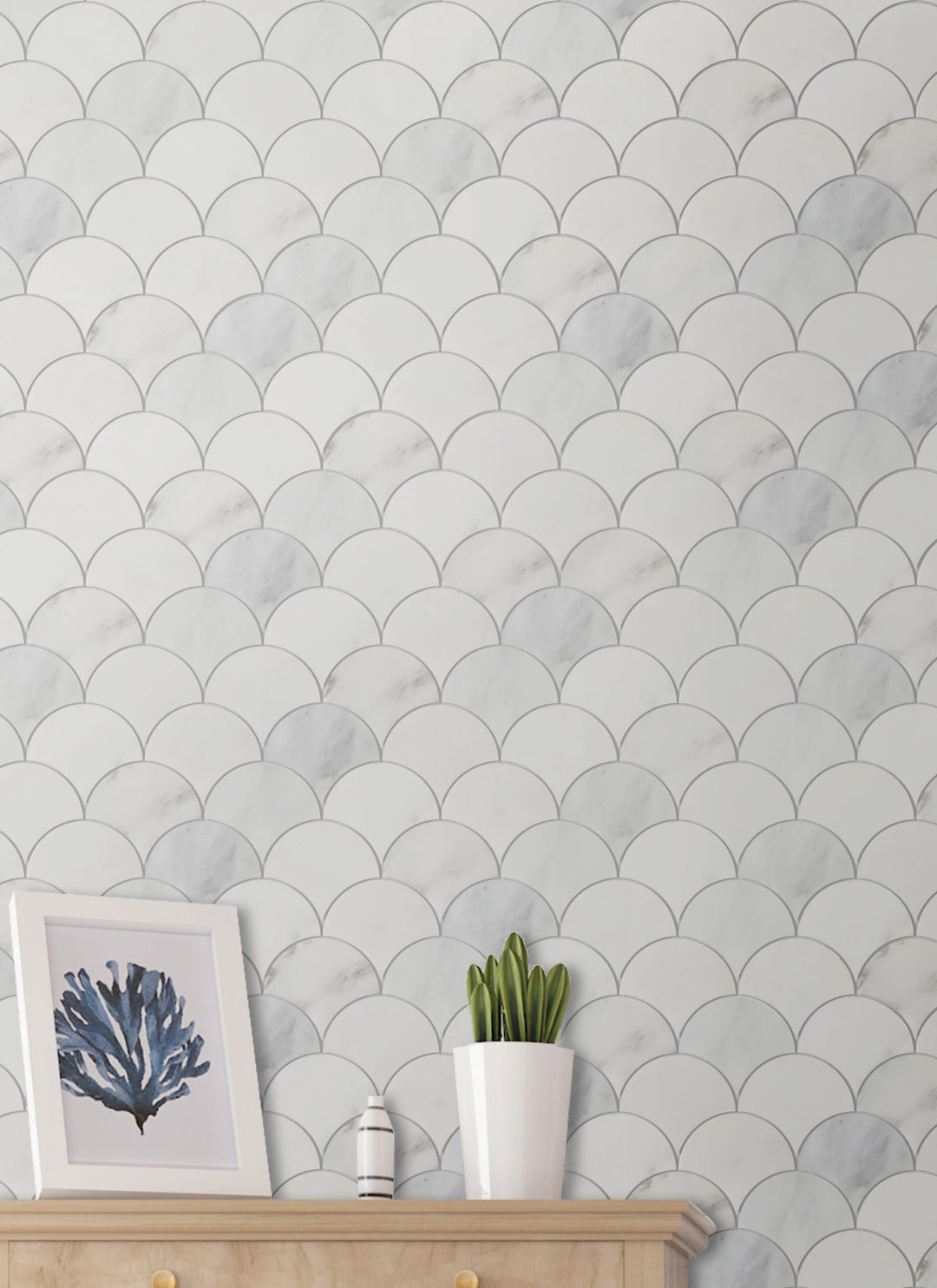 12-in x 12-in Polished Oriental White Shell Marble Mosaic Wall Tile(1-sq. ft/ Piece)