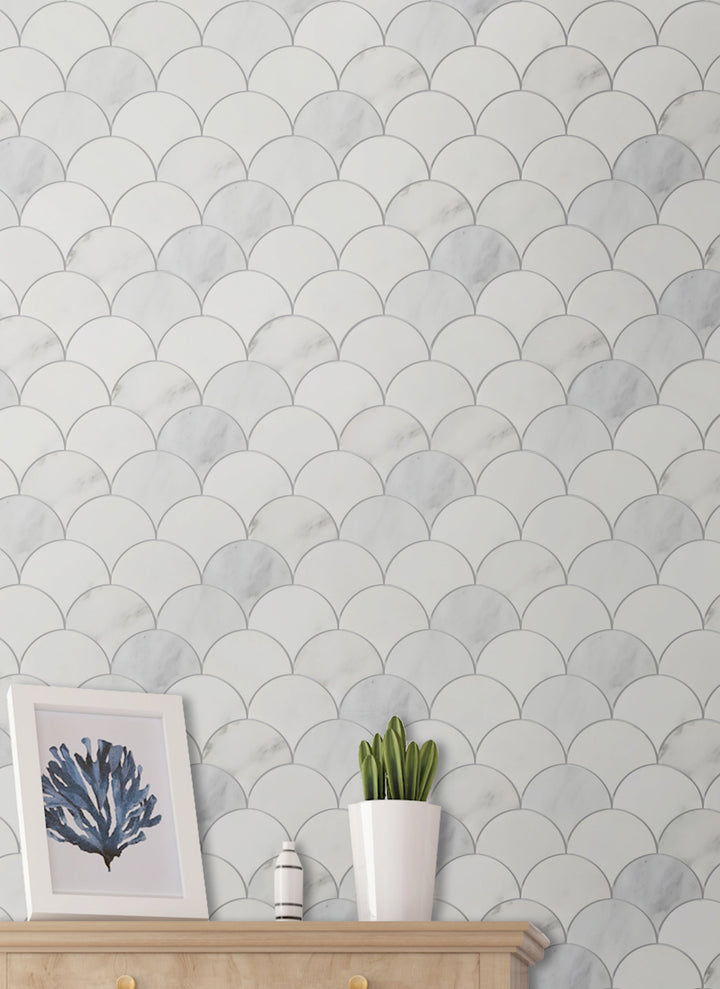 Polished Oriental White Shell Marble Mosaic Wall Tile - Sample (Product Shown is Full Size)