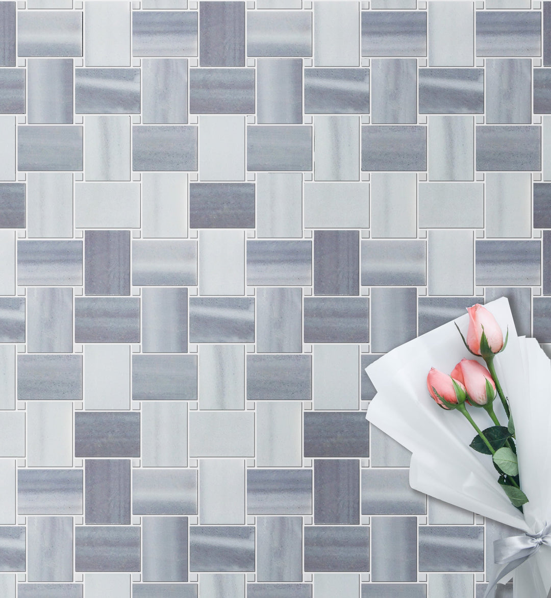 Zebra Basketweave 11-in x 11-in Polished Marble Mosaic Floor and Wall Tile(0.84-sq. ft/ Piece)