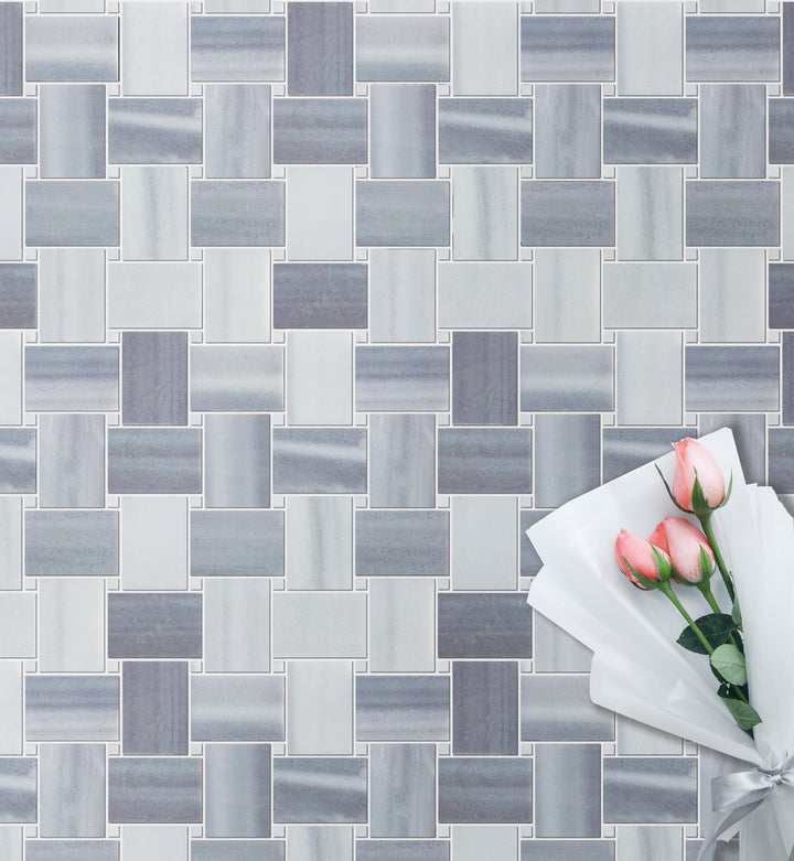 Zebra Basketweave 11-in x 11-in Polished Marble Mosaic Floor and Wall Tile(0.84-sq. ft/ Piece)