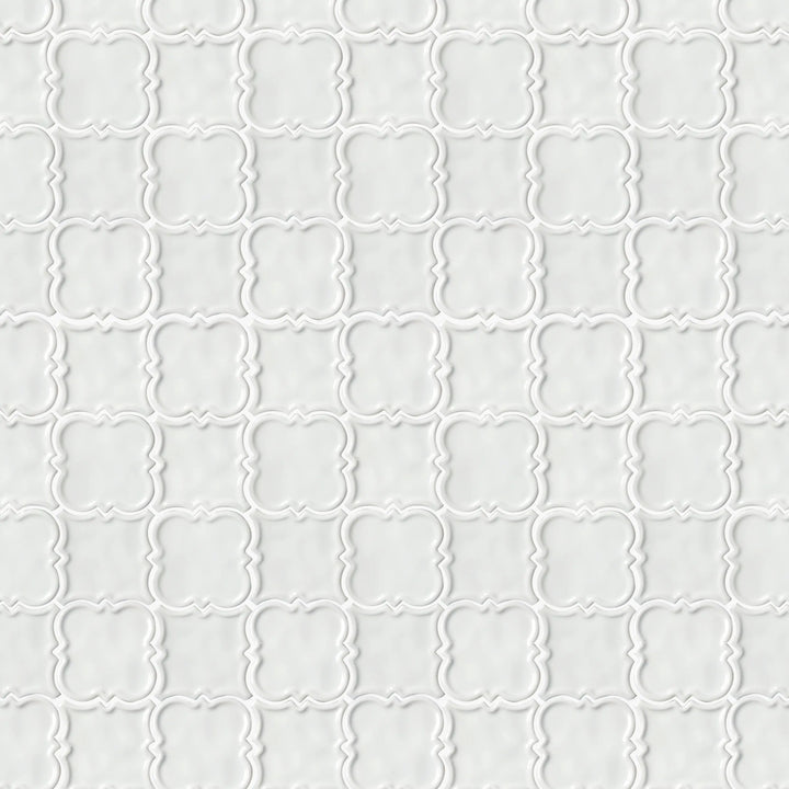 Sample display board featuring White Square Pattern Ceramic Mosaic Tile – elegant white 12x12 inch tile for showroom or design presentation.