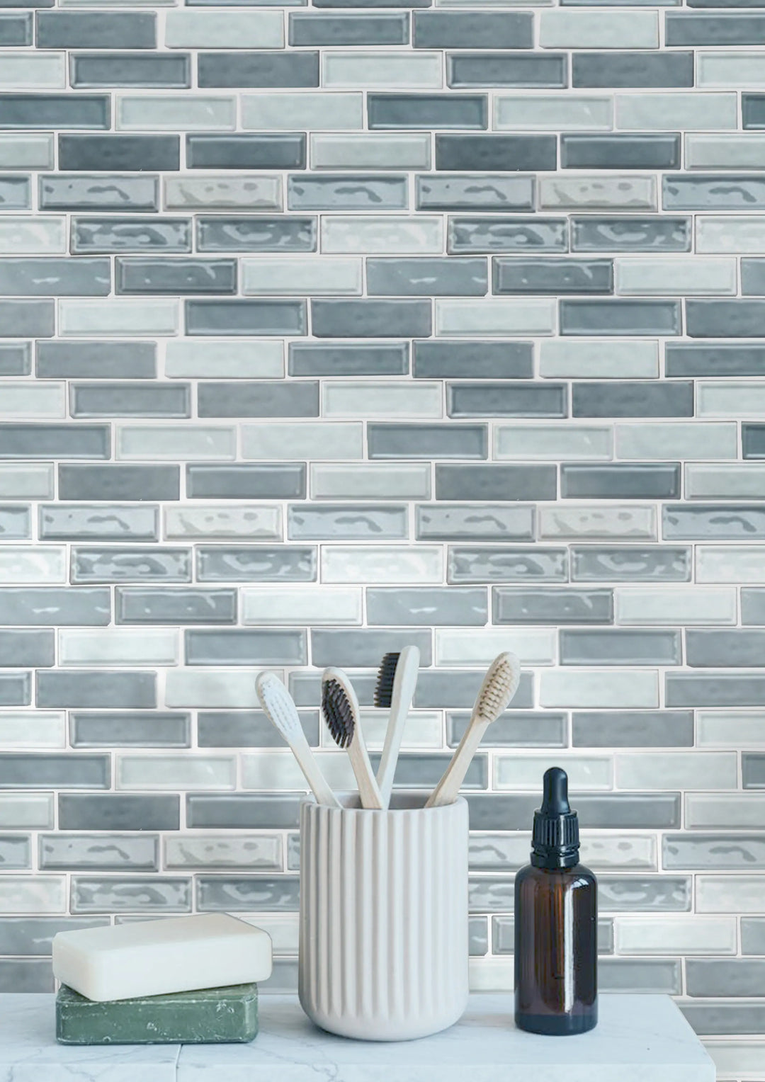 Linear Two Toned 12-in x 12-in Ceramic Mosaic Wall Tile(1-sq. ft/ Piece)