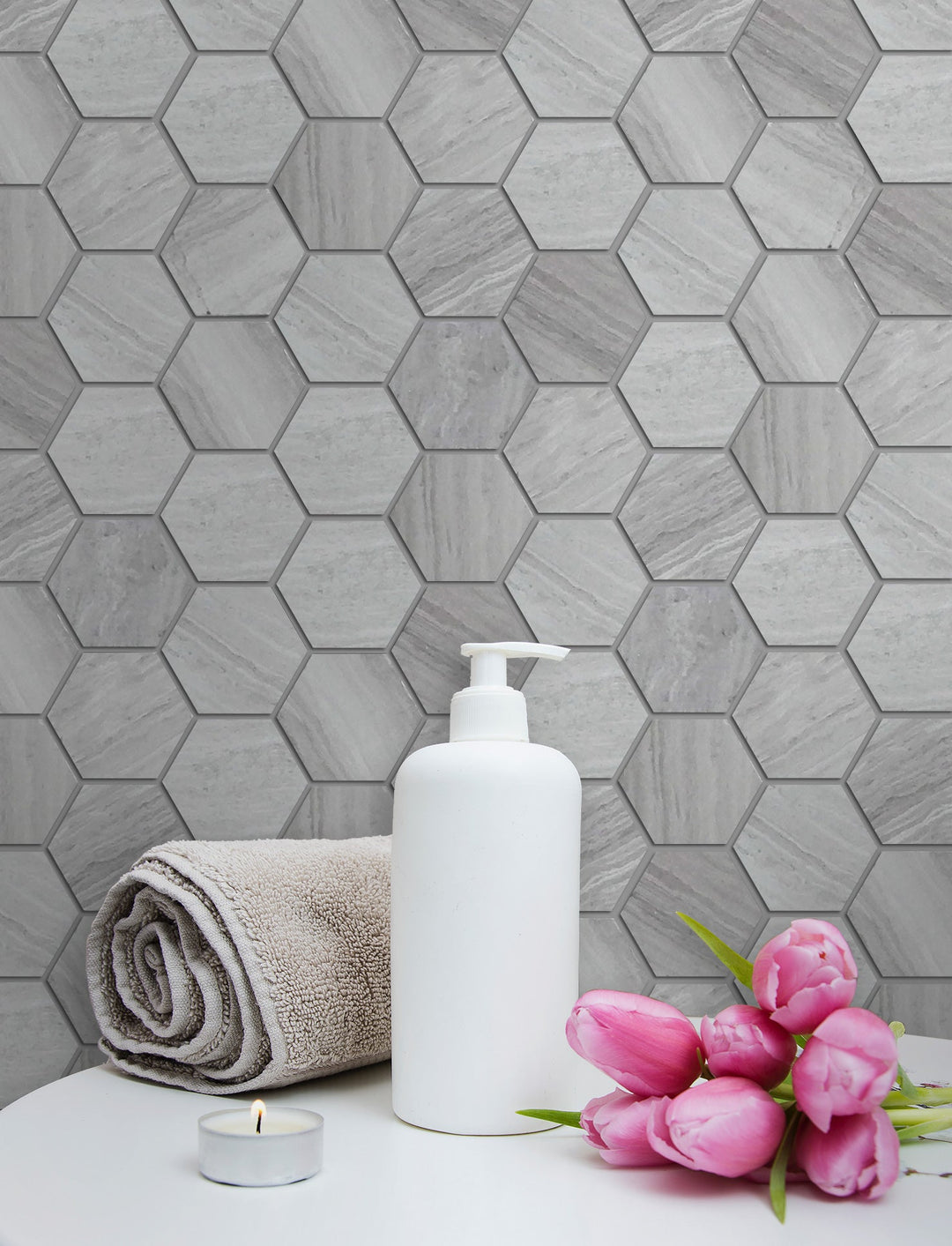 2-in Wooden White Hexagon 12-in x 12-in Honed Marble Mosaic Wall Tile(1-sq. ft/ Piece)