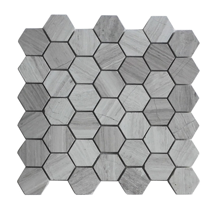 2-in Wooden White Hexagon 12-in x 12-in Honed Marble Mosaic Wall Tile(1-sq. ft/ Piece)