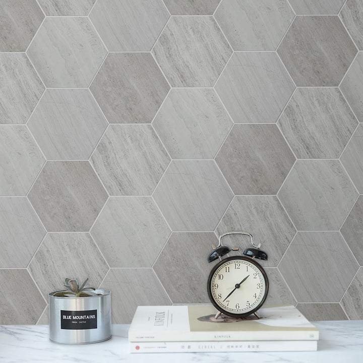 6-in Wooden White Hexagon Honed Marble Mosaic Wall Tile - Sample (Product Shown is Full Size)