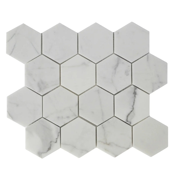 3-in Calacatta Hexagon 12-in x 10-in Polished Marble Mosaic Floor and Wall Tile(0.83-sq. ft/ Piece)