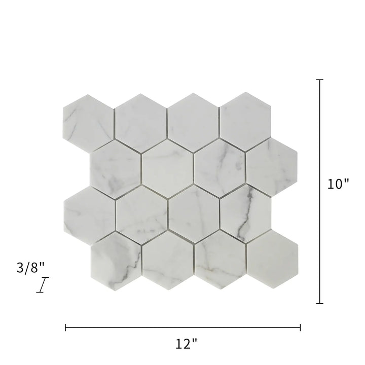 3-in Calacatta Hexagon 12-in x 10-in Polished Marble Mosaic Floor and Wall Tile(0.83-sq. ft/ Piece)