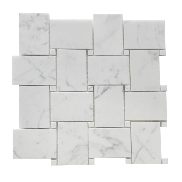 Calacatta Basketweave 11-in x 11-in Polished Mosaic Floor and Wall Tile(0.84-sq. ft/ Piece)