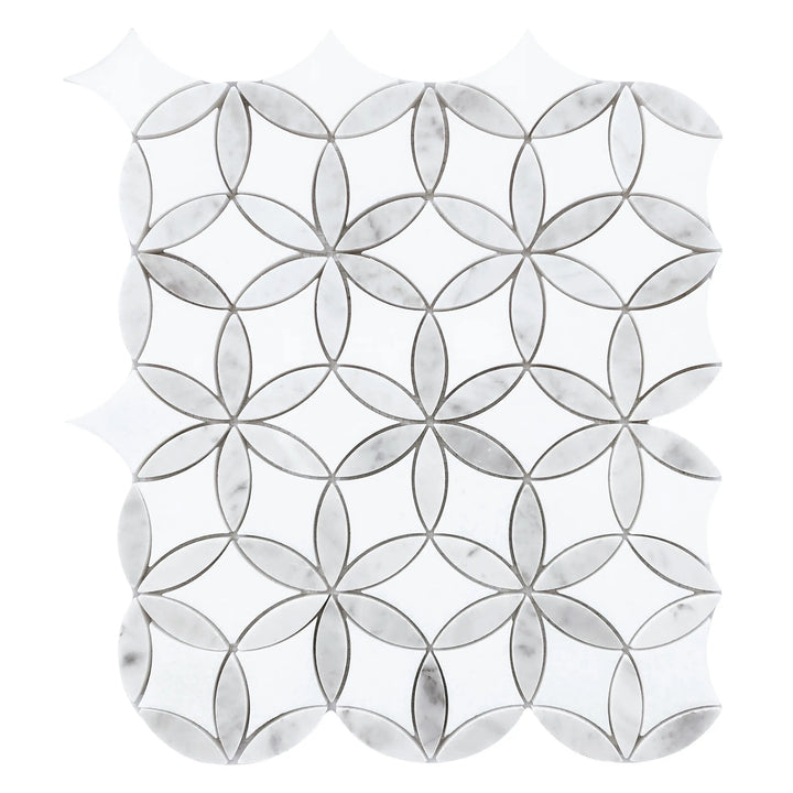 Flower Thassos & Carrara 14-in x 12-in Waterjet Marble Mosaic Floor and Wall Tile(1.17-sq. ft/ Piece)