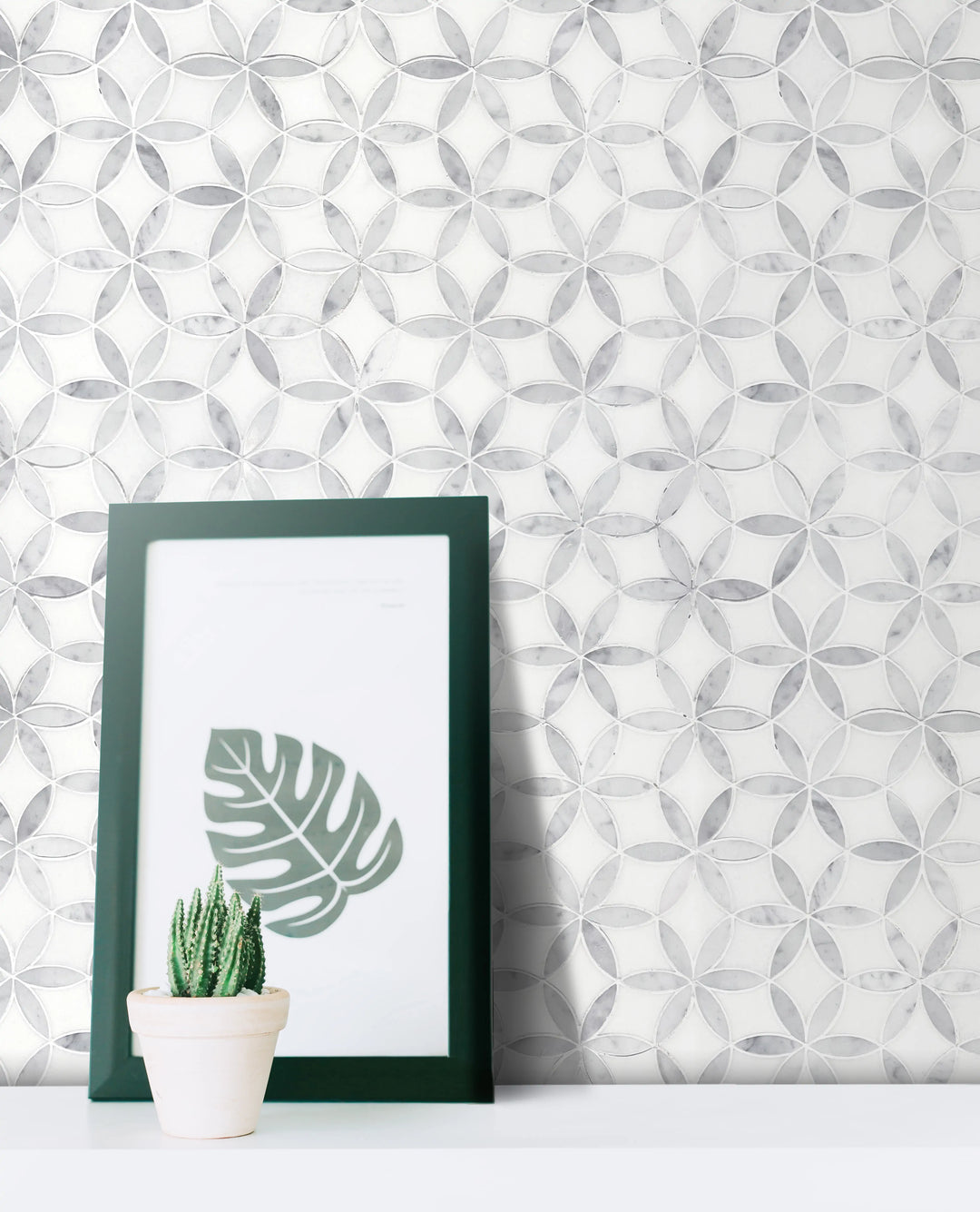 Flower Thassos & Carrara Waterjet Marble Mosaic Floor and Wall Tile - Sample (Product Shown is Full Size)
