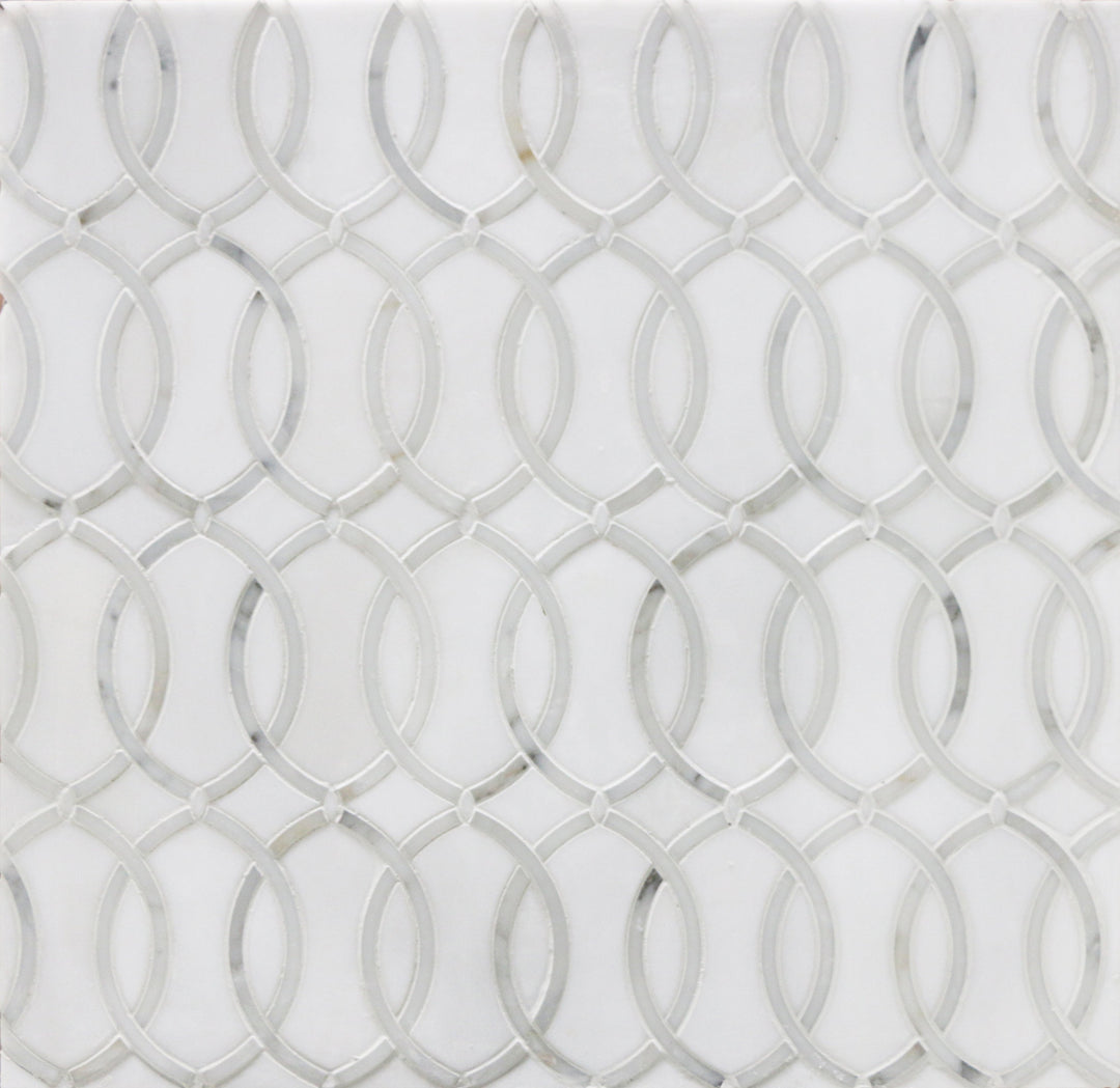 Thassos with Carrara White Waterjet Mosaic Floor and Wall Tile - Sample (Product Shown is Full Size)