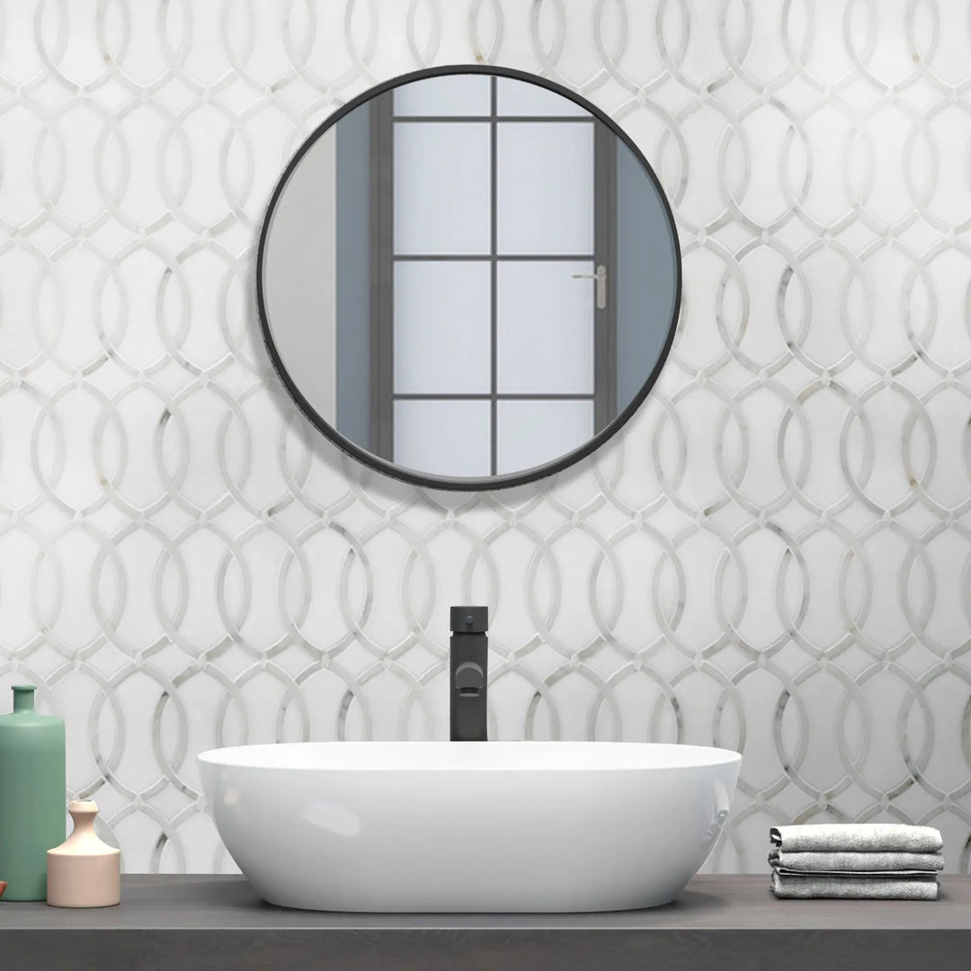 Thassos with Carrara White Waterjet Mosaic Floor and Wall Tile - Sample (Product Shown is Full Size)