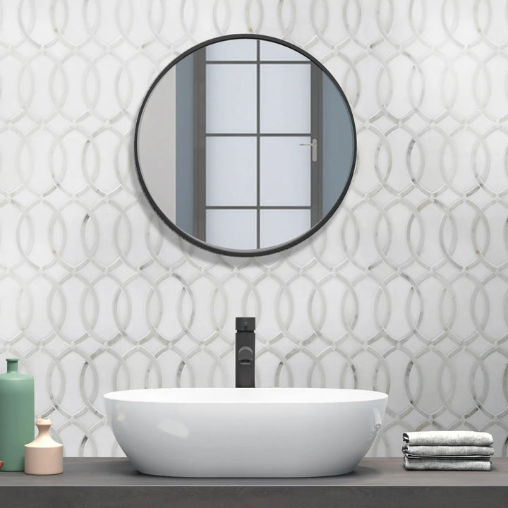 Thassos with Carrara White Waterjet Mosaic Floor and Wall Tile - Sample (Product Shown is Full Size)