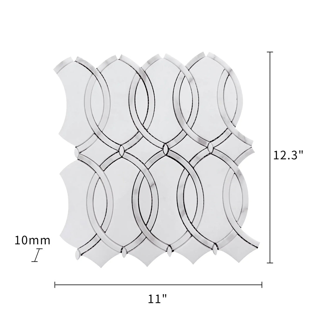 Thassos with Carrara White 12-1/2-in x 11-in Waterjet Mosaic Floor and Wall Tile(0.95-sq. ft/ Piece)