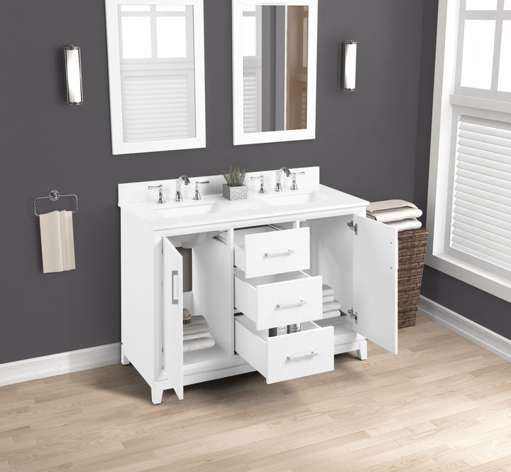 Luton 48" double Vanity With Crystal White Engineered Stone Top