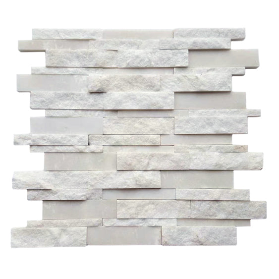 Single White Split Faced Random Strip Slate Quartzite Mosaic Tile – 12x12 inch natural finished honed stone tile