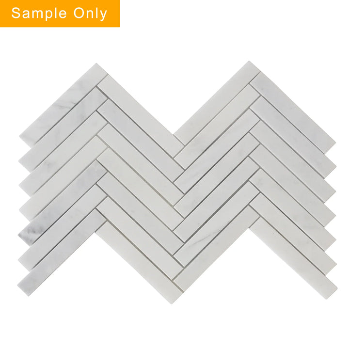 Oriental White Honed Herringbone Marble Mosaic Floor and Wall Tile - Sample (Product Shown is Full Size)
