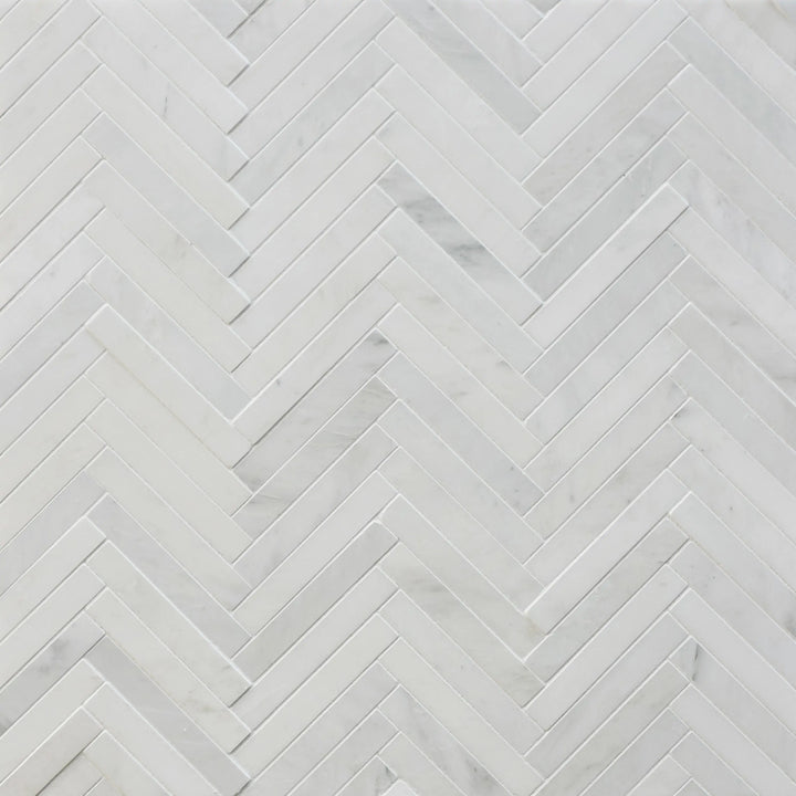 Oriental White Honed Herringbone Marble Mosaic Floor and Wall Tile - Sample (Product Shown is Full Size)