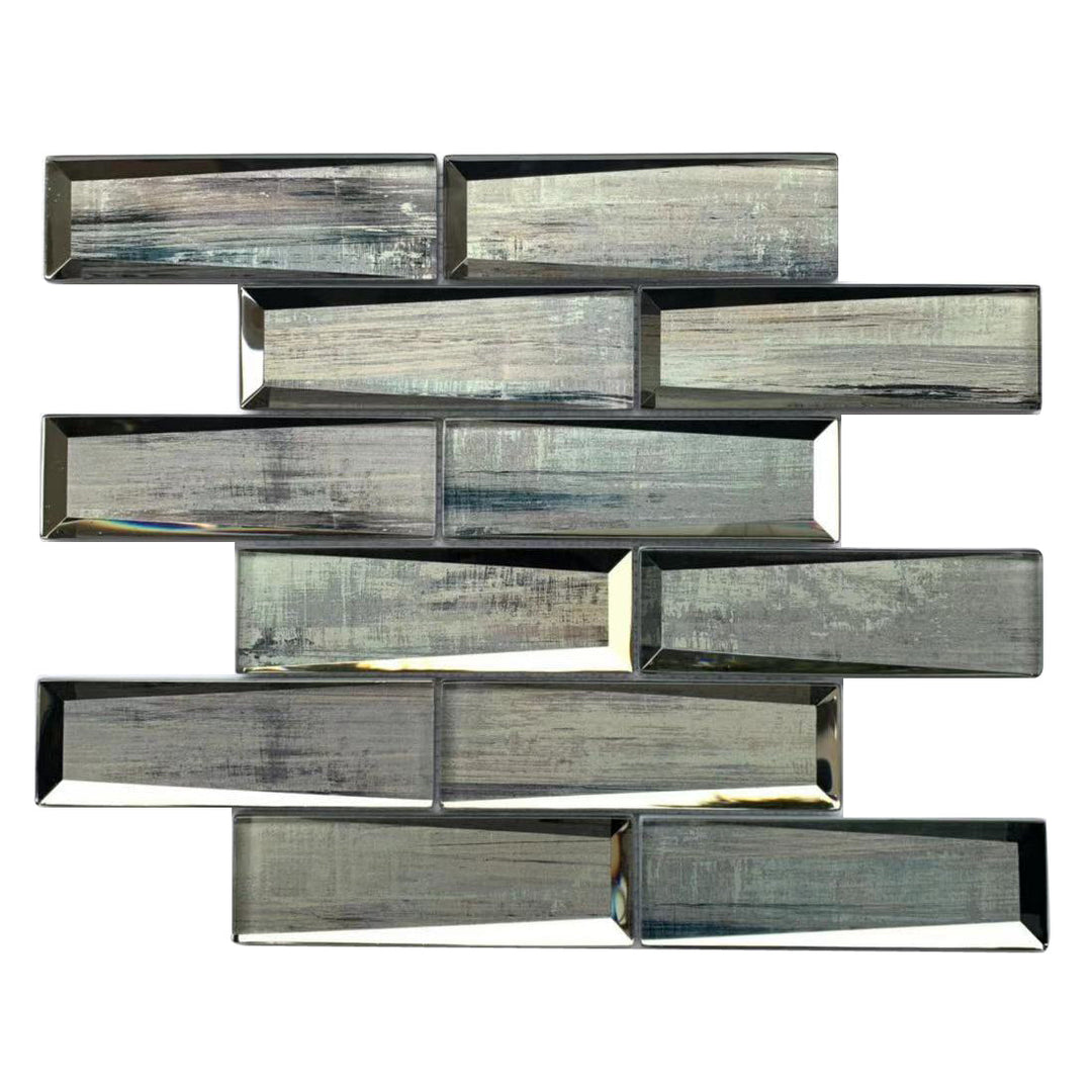 Single 12x12 inch Blue & Gray Wood Grain 3D Glass Mosaic Wall Tile – realistic wood texture in blue and gray tones with a 3D glass finish