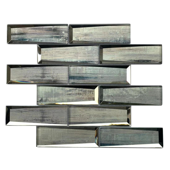 Single 12x12 inch Blue & Gray Wood Grain 3D Glass Mosaic Wall Tile – realistic wood texture in blue and gray tones with a 3D glass finish