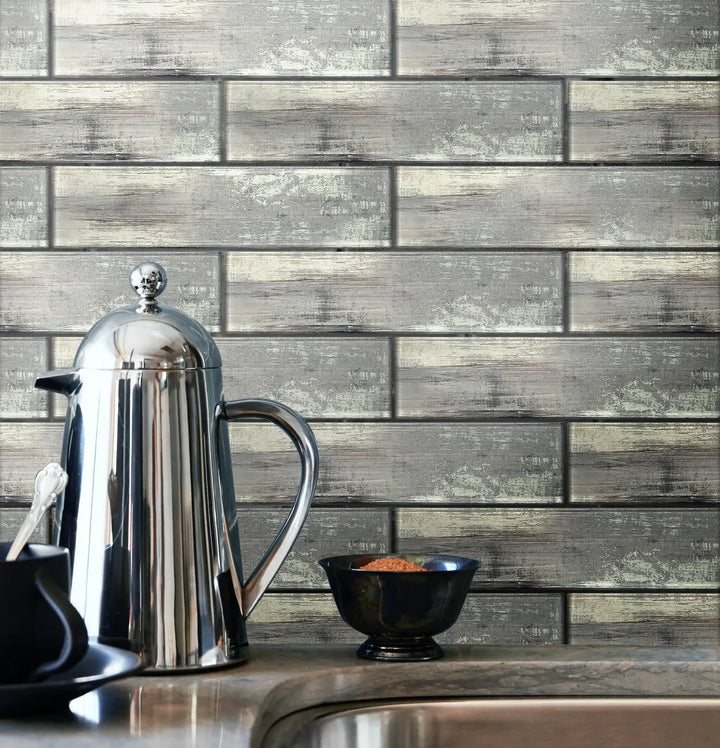 Blue & Gray Wood Grain 3-in x 12-in 3D Glass Tile(0.25-sq. ft/ Piece)