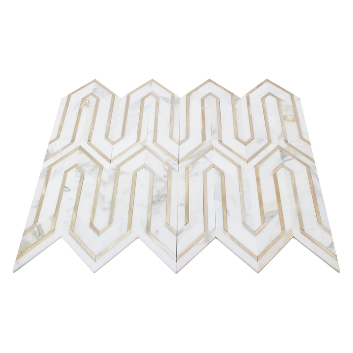 Arrows-Calacatta Gold with Gold Metal Accents 12-in x 9-in Polished Waterjet Mosaic Wall Tile(0.75-sq. ft/ Piece)