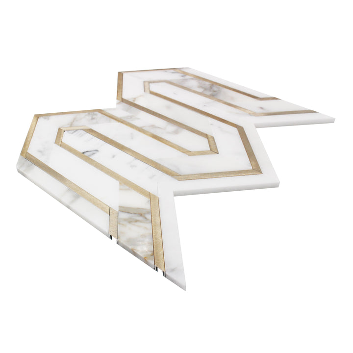 Arrows-Calacatta Gold with Gold Metal Accents 12-in x 9-in Polished Waterjet Mosaic Wall Tile(0.75-sq. ft/ Piece)