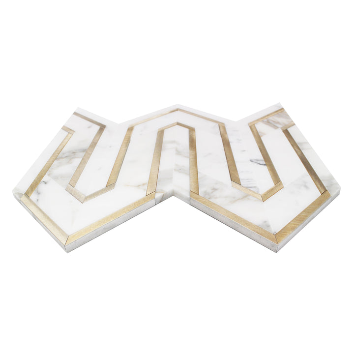 Arrows-Calacatta Gold with Gold Metal Accents 12-in x 9-in Polished Waterjet Mosaic Wall Tile(0.75-sq. ft/ Piece)