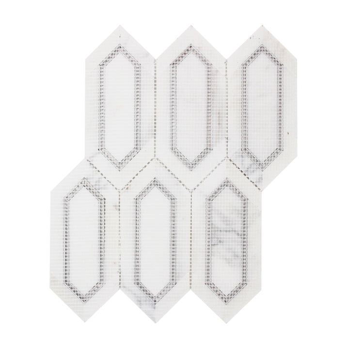 Calacatta Gold with Metal Elongated Hexagon 12-in x 12-in Waterjet Mosaic Wall Tile(1-sq. ft/ Piece)