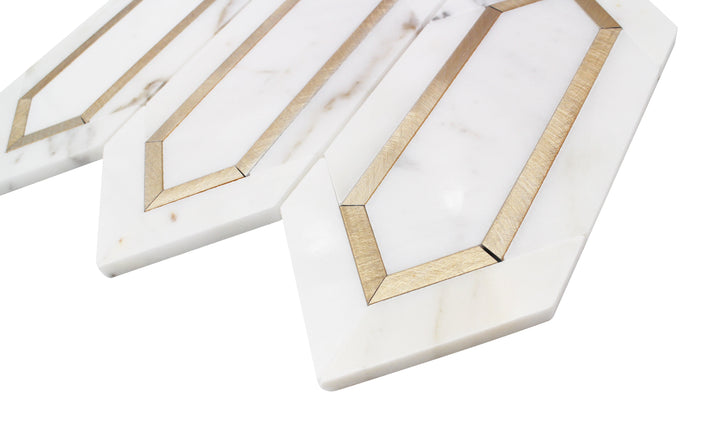 Calacatta Gold with Metal Elongated Hexagon 12-in x 12-in Waterjet Mosaic Wall Tile(1-sq. ft/ Piece)