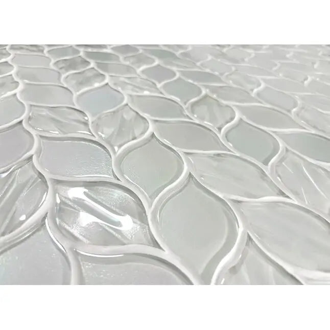 Laser Cut 11"x12" Iridescent Unique Ascending Vine Leaf Design Glass/Stone Mixed Diamond Mosaic Wall Tile(0.92-sq. ft/ Piece)