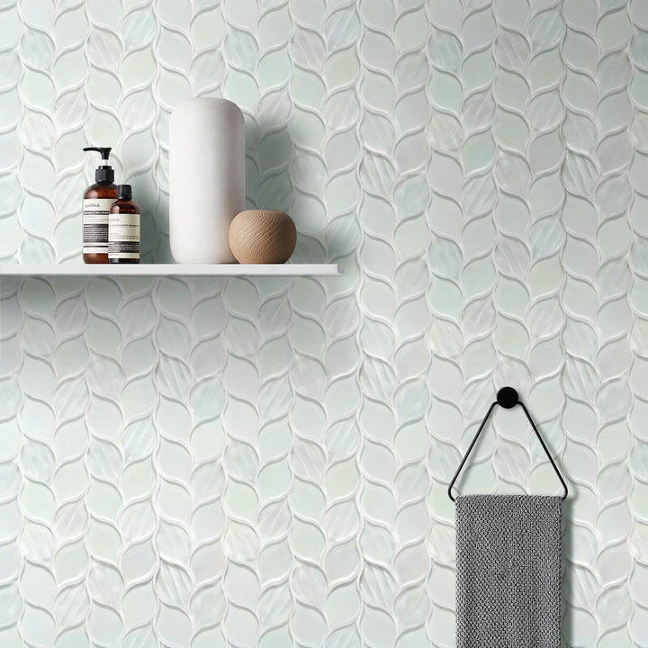 Laser Cut 11"x12" Iridescent Unique Ascending Vine Leaf Design Glass/Stone Mixed Diamond Mosaic Wall Tile(0.92-sq. ft/ Piece)