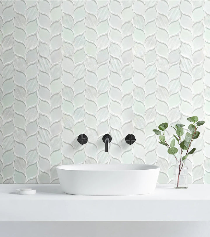 Laser Cut Iridescent Unique Ascending Vine Leaf Design Glass/Stone Mixed Diamond Mosaic Wall Tile - Sample (Product Shown is Full Size)