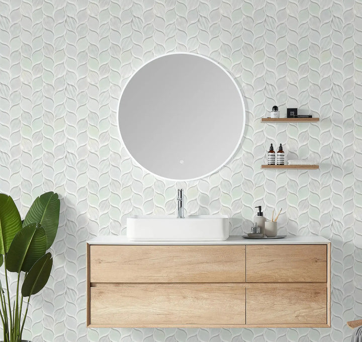 Laser Cut 11"x12" Iridescent Unique Ascending Vine Leaf Design Glass/Stone Mixed Diamond Mosaic Wall Tile(0.92-sq. ft/ Piece)