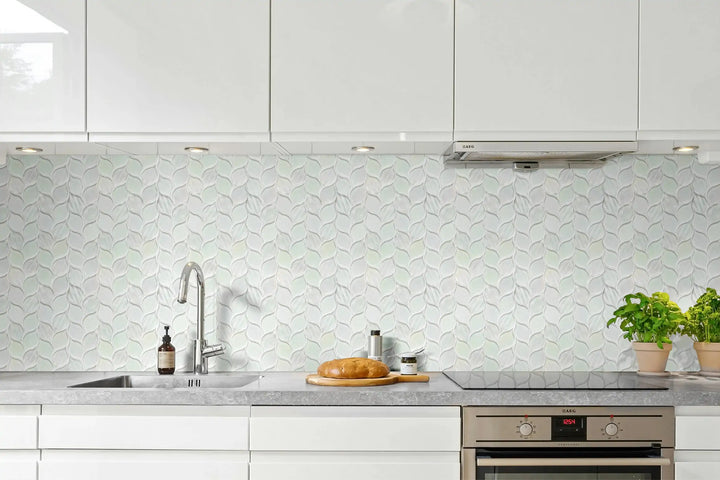 Laser Cut Iridescent Unique Ascending Vine Leaf Design Glass/Stone Mixed Diamond Mosaic Wall Tile - Sample (Product Shown is Full Size)