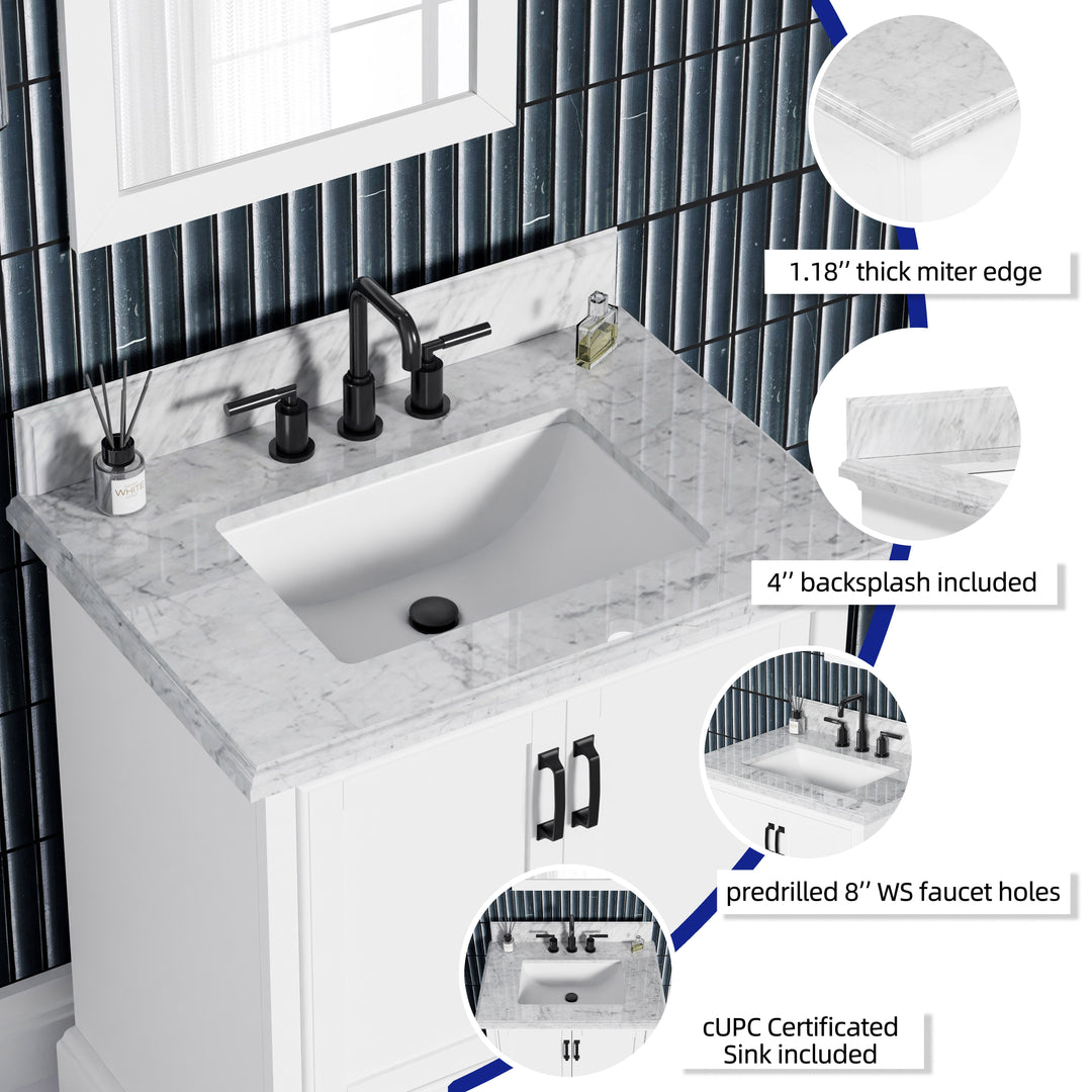 Rhoda Vanity Set with Carrara Marble Top