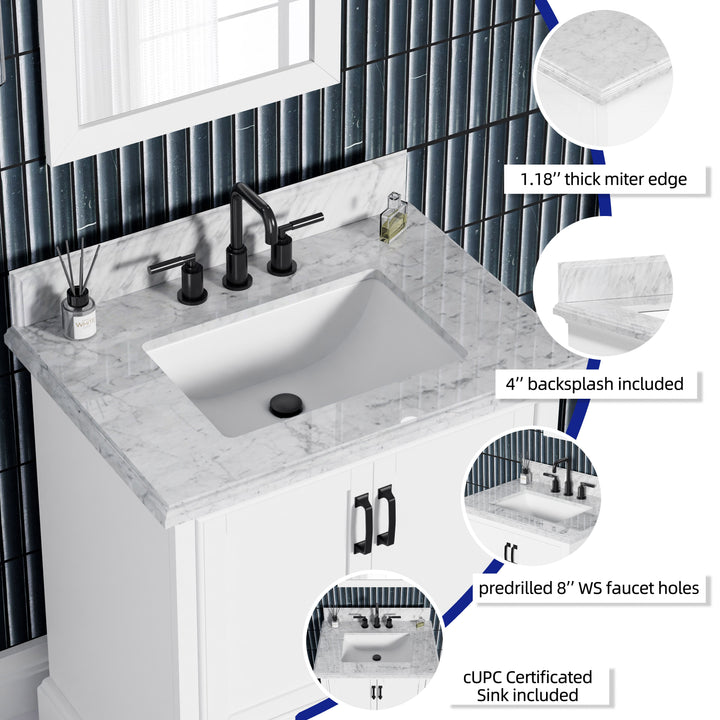 Rhoda Vanity Set with Carrara Marble Top