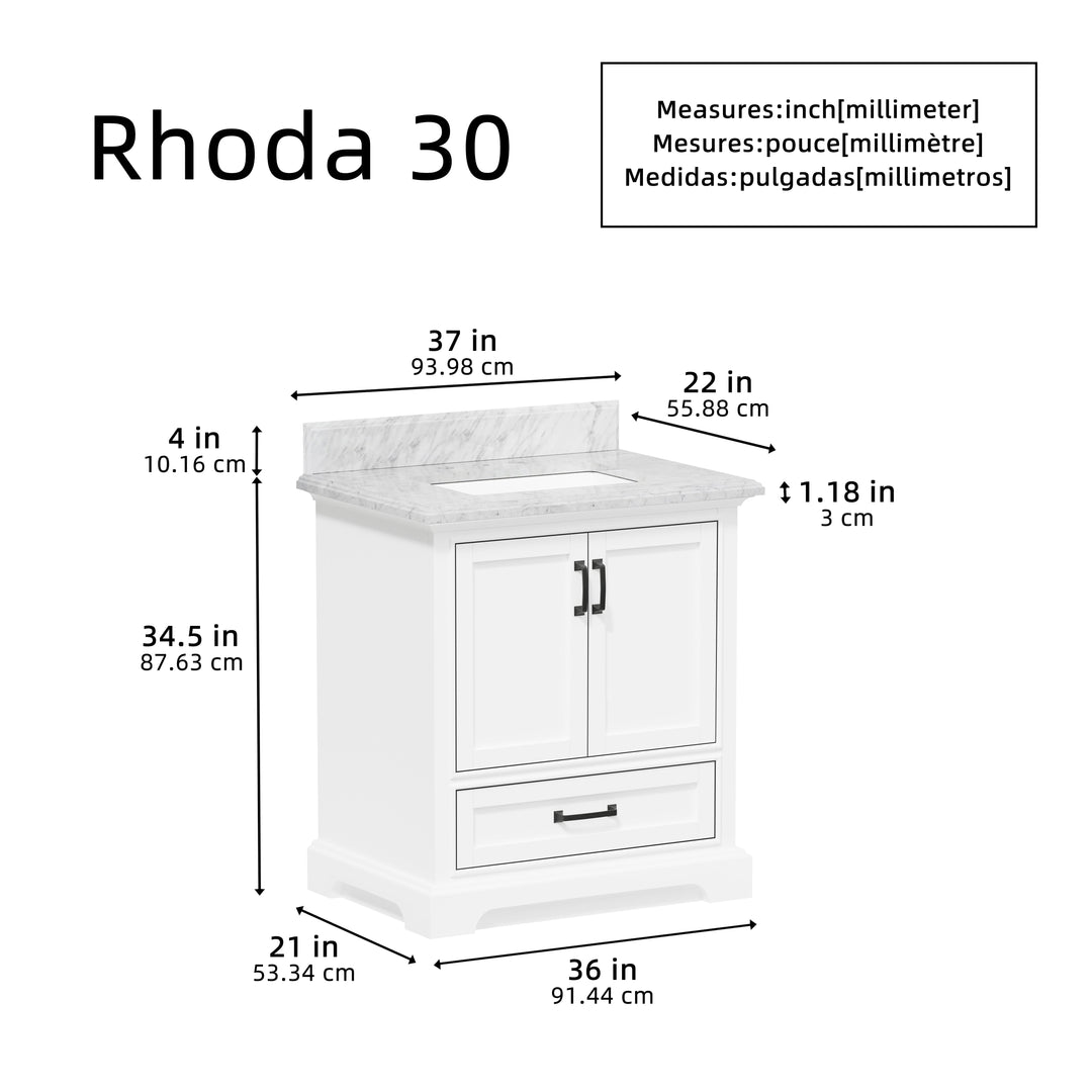 Rhoda Vanity Set with Carrara Marble Top