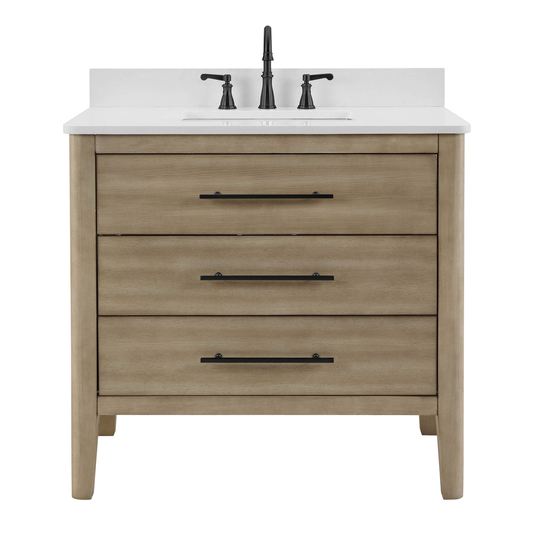 Safford 36" bathroom vanity with white engineered quartz countertop