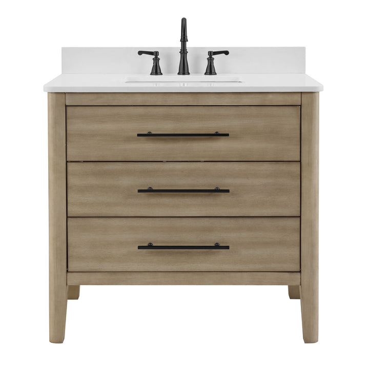 Safford 36" bathroom vanity with white engineered quartz countertop
