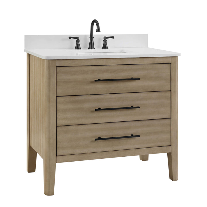 Safford 36" bathroom vanity with white engineered quartz countertop