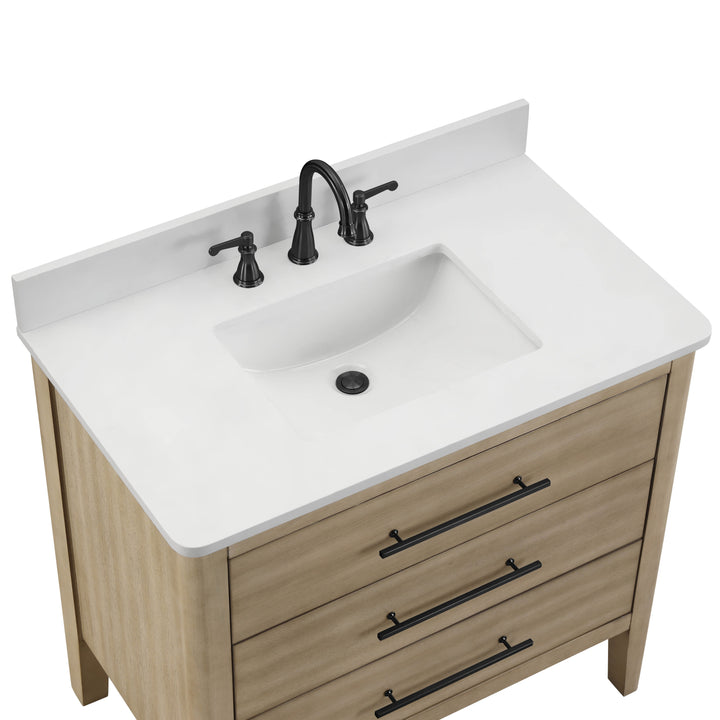 Safford 36" bathroom vanity with white engineered quartz countertop