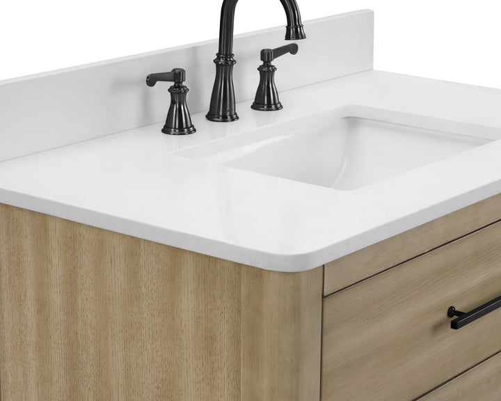 Safford 36" bathroom vanity with white engineered quartz countertop