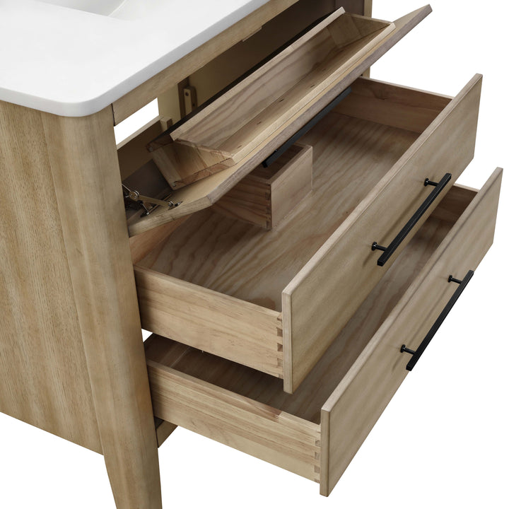 Safford 36" bathroom vanity with white engineered quartz countertop