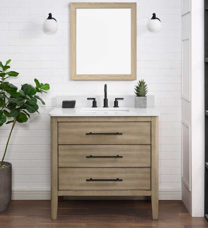 Safford 36" bathroom vanity with white engineered quartz countertop