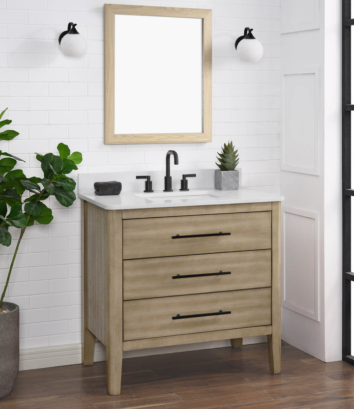 Safford 36" bathroom vanity with white engineered quartz countertop