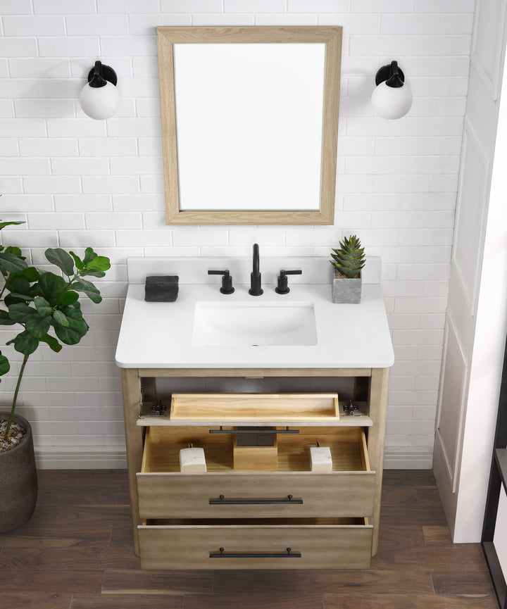 Safford 36" bathroom vanity with white engineered quartz countertop