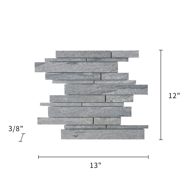 Mountain Blue Random Strip Honed Marble Mosaic Floor and Wall Tile - Sample (Product Shown is Full Size)